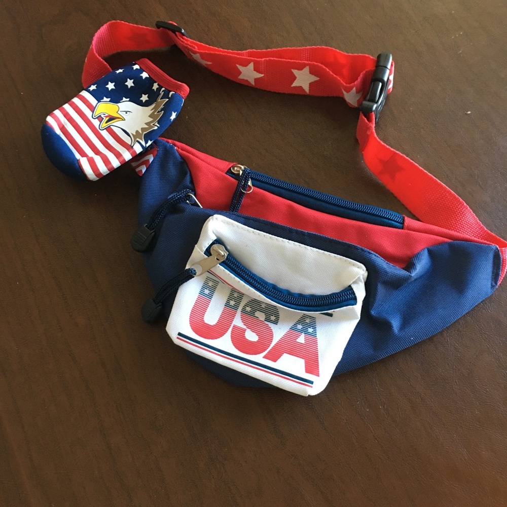 Tipsyelves USA Fanny Pack with Drink Holder Red White Blue Unisex Patriotic
